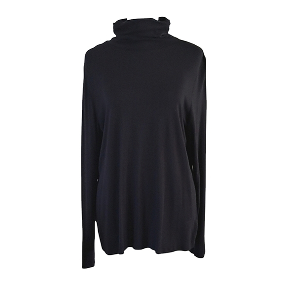 Charter Club Women's Knit Long Sleeve Ruched Neck Top Size Large Black - Picture 2 of 8